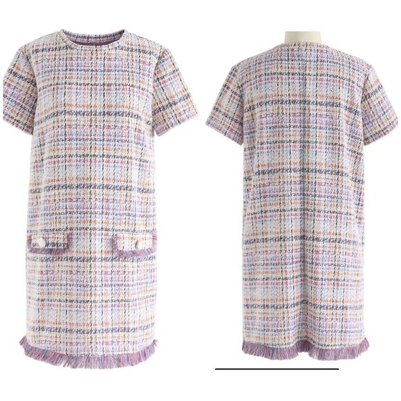 ZARA Trafaluc 'Sonia' Pink Tweed Mini Dress size L - Picture 8 of 15